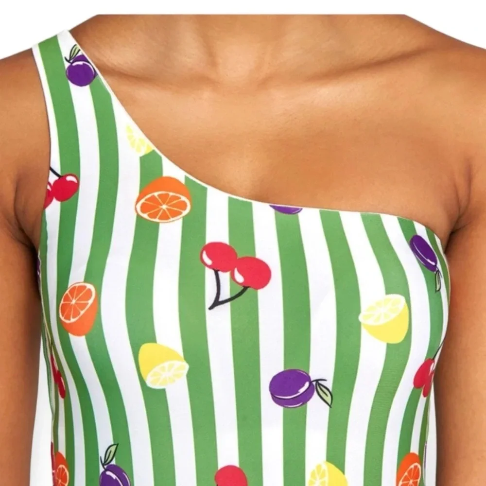 ModCloth retro one shoulder fruit stripe one piece swimsuit size Small